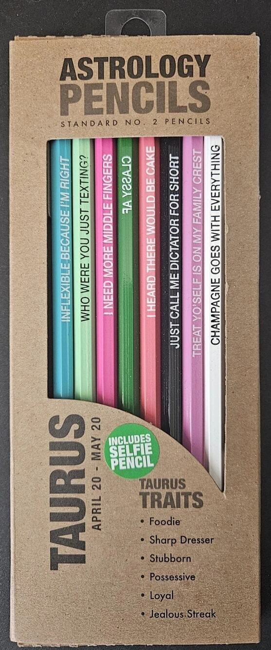 Astrology #2 Pencils Taurus Includes Selfie Pencil (Spelled Backwards) 8 Pencils